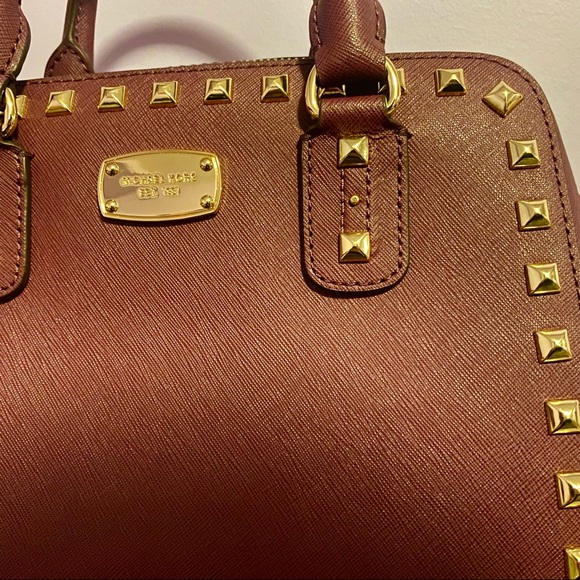Michael Kors - Sandrine Studded Satchel - Burgundy - Picture 3 of 7